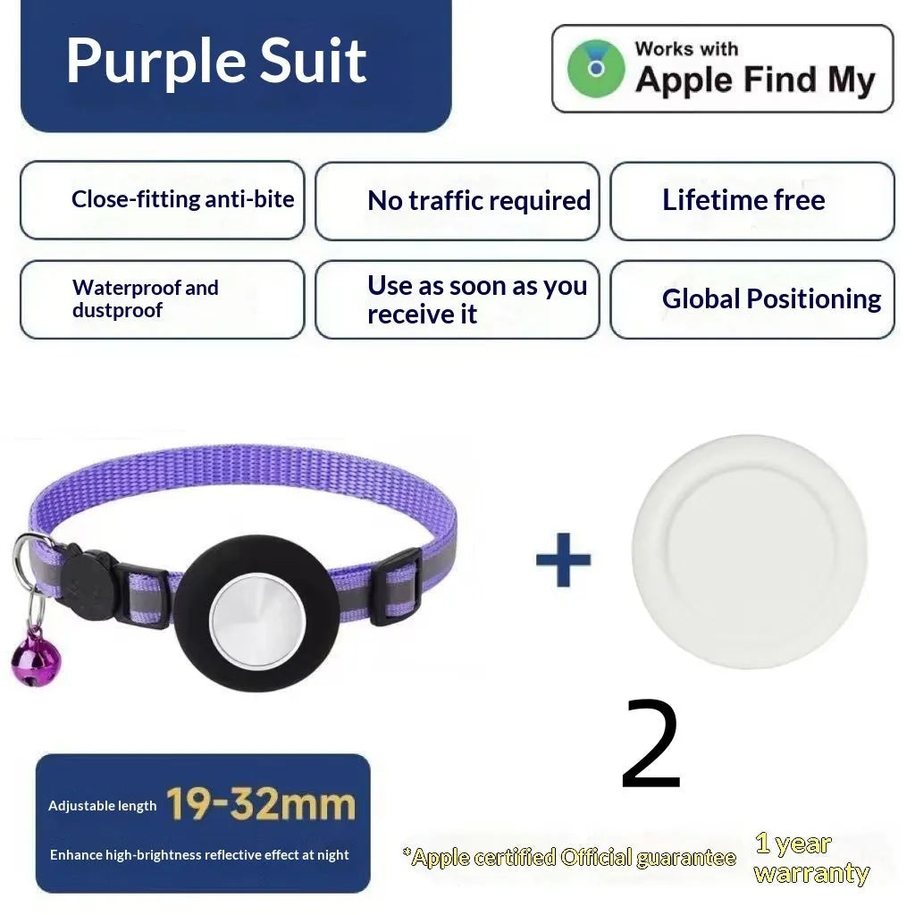 Pet dog anti-lost tracking collar in five colours: black, pink, yellow, blue, purple