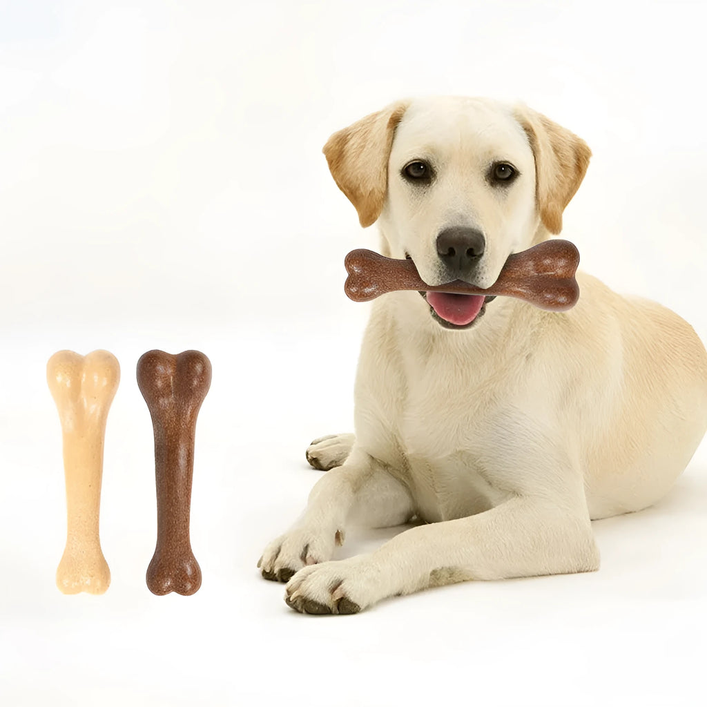 Brown and yellow dog bone simulation molar stick bite resistant toy tooth cleaner three sizes