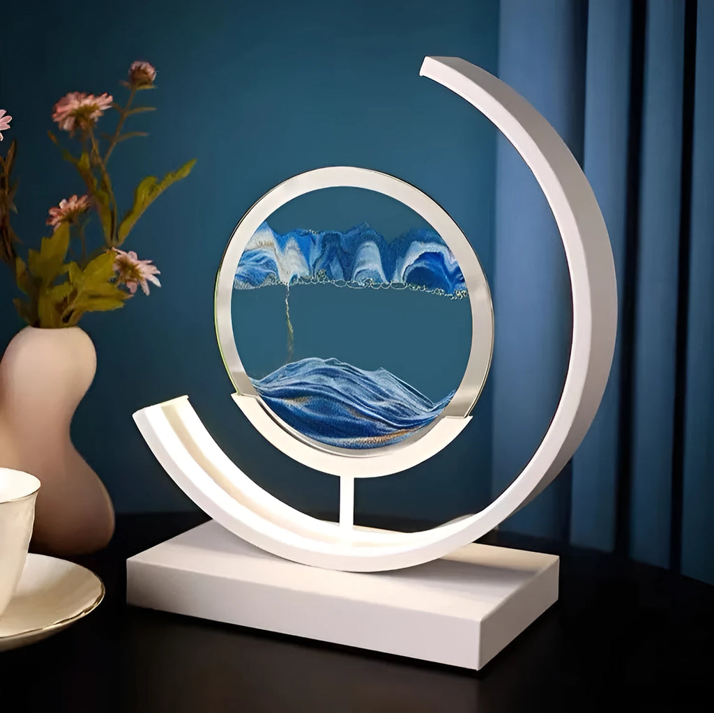 3D quicksand painting LED lamp with touch switch, aluminium glass frame, 250mm x 240mm, white and purple colour option
