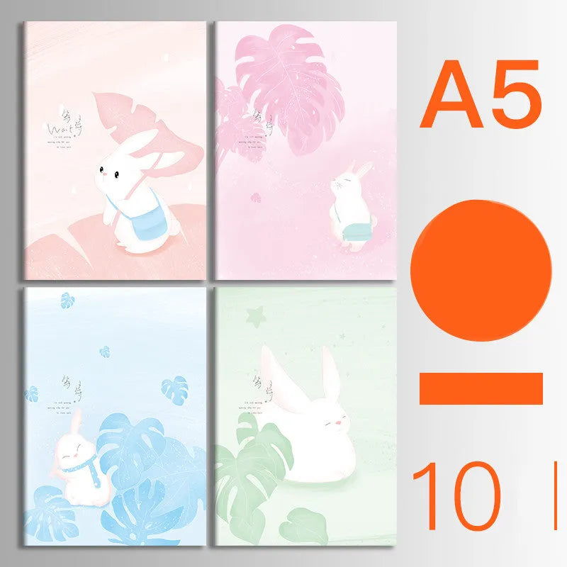 Set of 10 thread-bound A5 notebooks with kraft paper covers showing bear and sakura designs