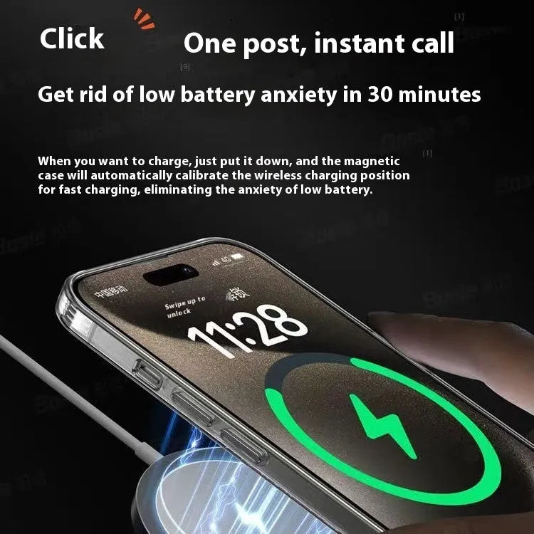 Crystal transparent magnetic phone case with frosted finish for Apple iPhone 15 and 16 series