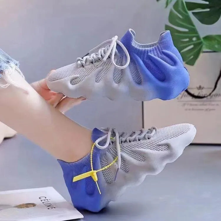 Round toe lace up breathable mesh sneakers for adults in black, blue, and pink