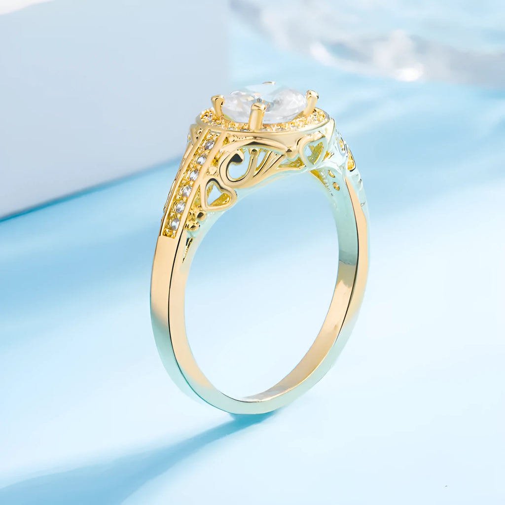Love Texture heart-shaped zircon ring on copper base with electroplated white gold finish, US size 7