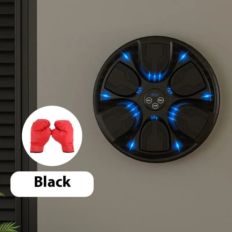 Black intelligent music boxing machine wall target with reaction training system and boxing gloves
