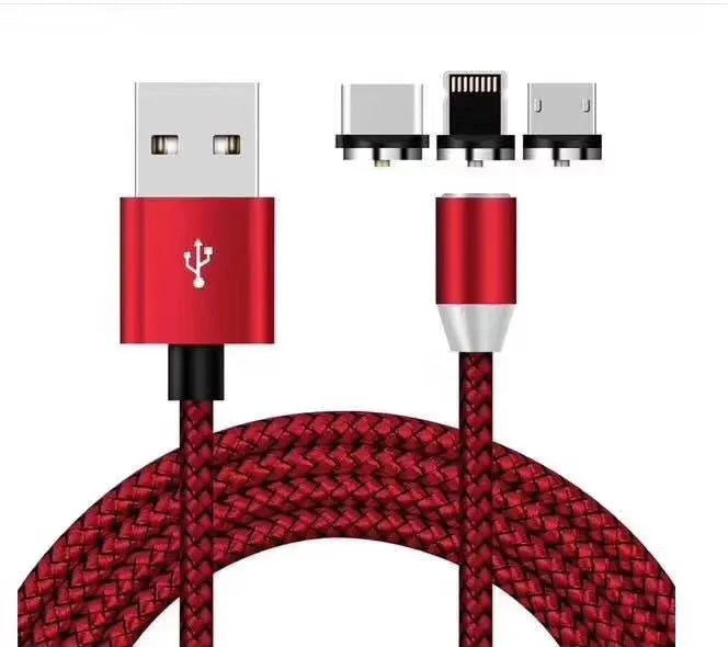 Three-in-one magnetic charging cable with Android, Type-C and Apple tips in four colour options