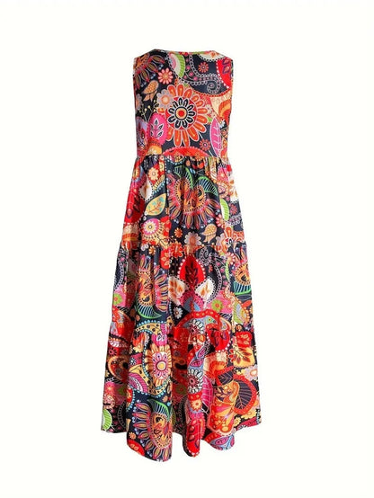 Stylish Women's Floral V-neck Swing Dress in vibrant orange red, perfect for summer outings.