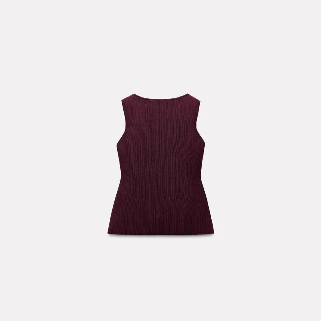 Women's dark red viscose vest with gold buttons and 3D pattern texture