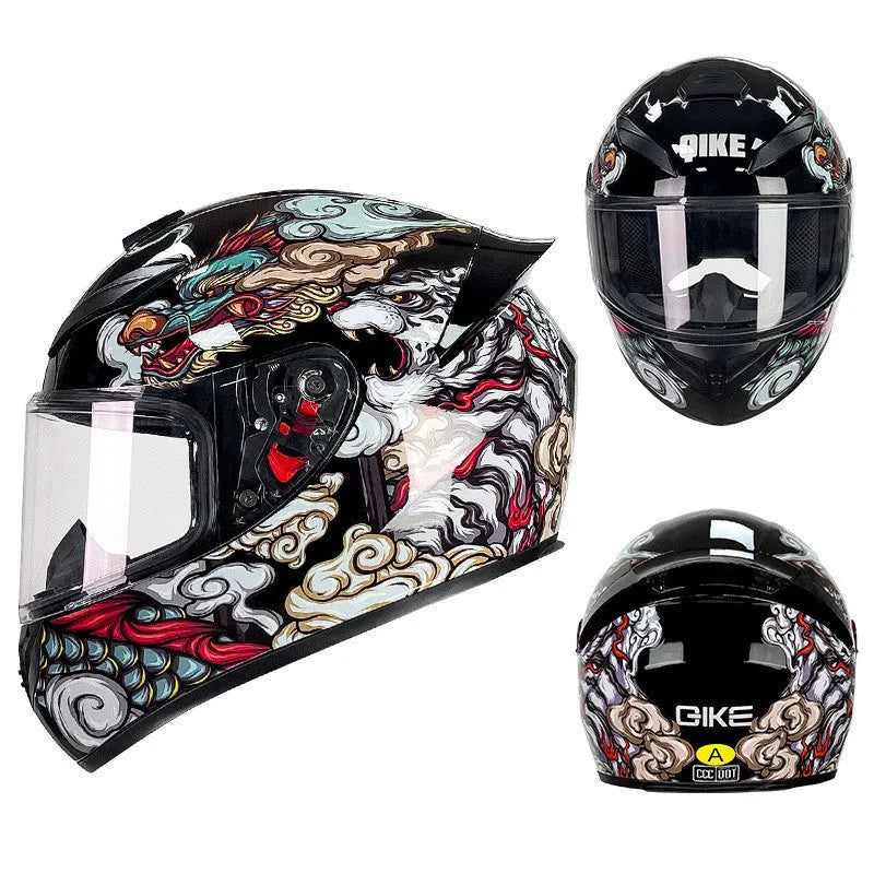 Motorcycle helmet in Dragon colour with ABS construction for commuting safety