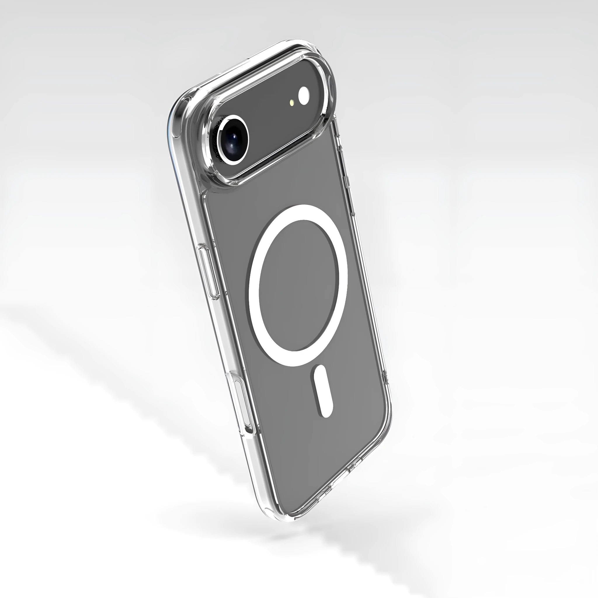 Transparent magnetic TPU phone case for iPhone 17 series showing back with magnetic ring