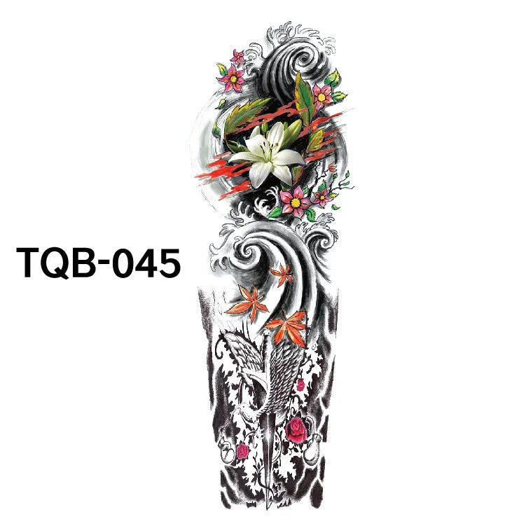 Waterproof full arm tattoo sticker with vibrant designs for temporary body art
