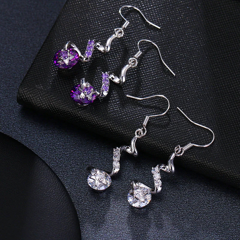 Purple Zircon Spiral Ear Hook Earrings for Women - Geometric Design