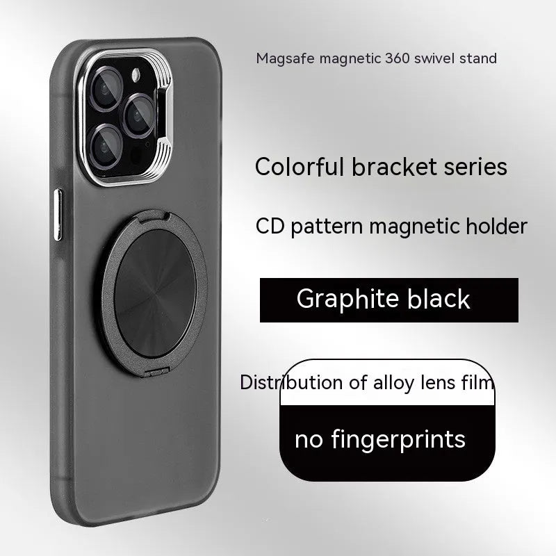 Apple compatible colorful 360 rotary magnetic adhesive bracket phone case with invisible stand for iPhone, graphite black
