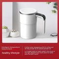 Black or white automatic stirring coffee mug with LCD display and USB charging cable