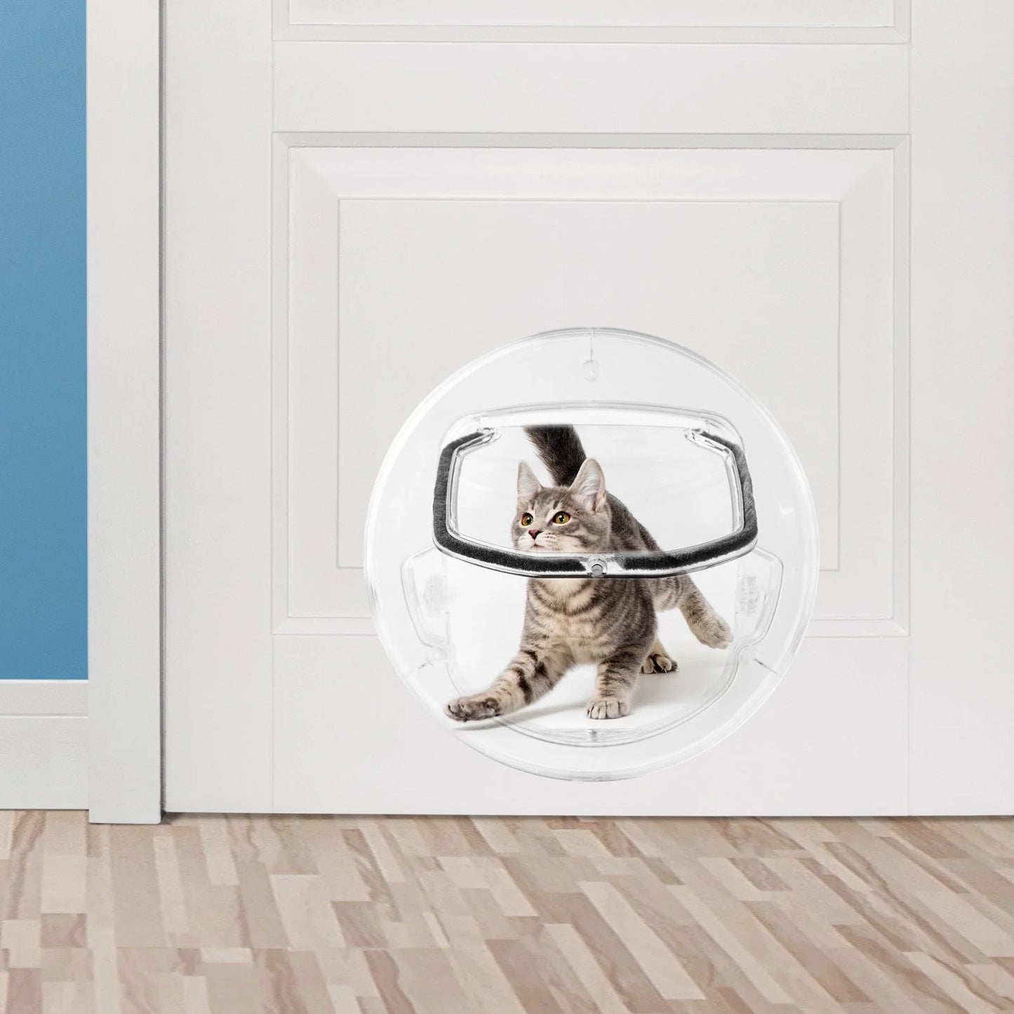 Round transparent pet door for cats and small dogs with 4-way lock