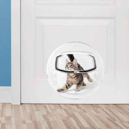 Round transparent pet door for cats and small dogs with 4-way lock