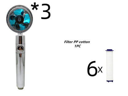 High-pressure handheld shower nozzle with cotton filter and stop button in various colours