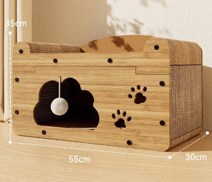 Durable sisal cat scratch board with integrated nest, perfect for protecting furniture and providing comfort for your cat