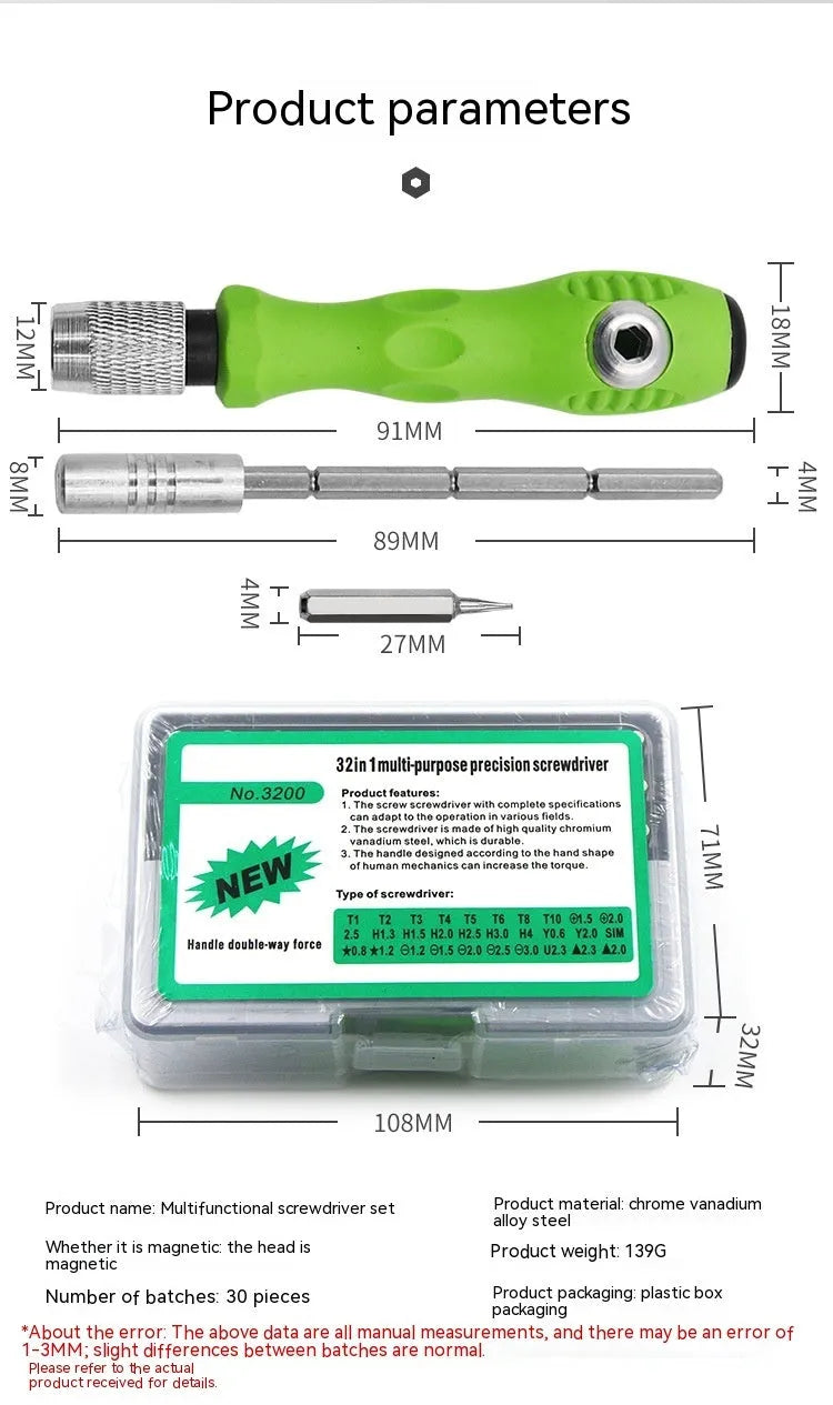 32-in-1 precision screwdriver set for mobile phone and electronics repair tool kit