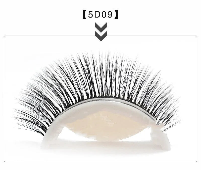 Five glue-free self-adhesive false eyelashes in natural long style with chemical fibre, shown on a tray