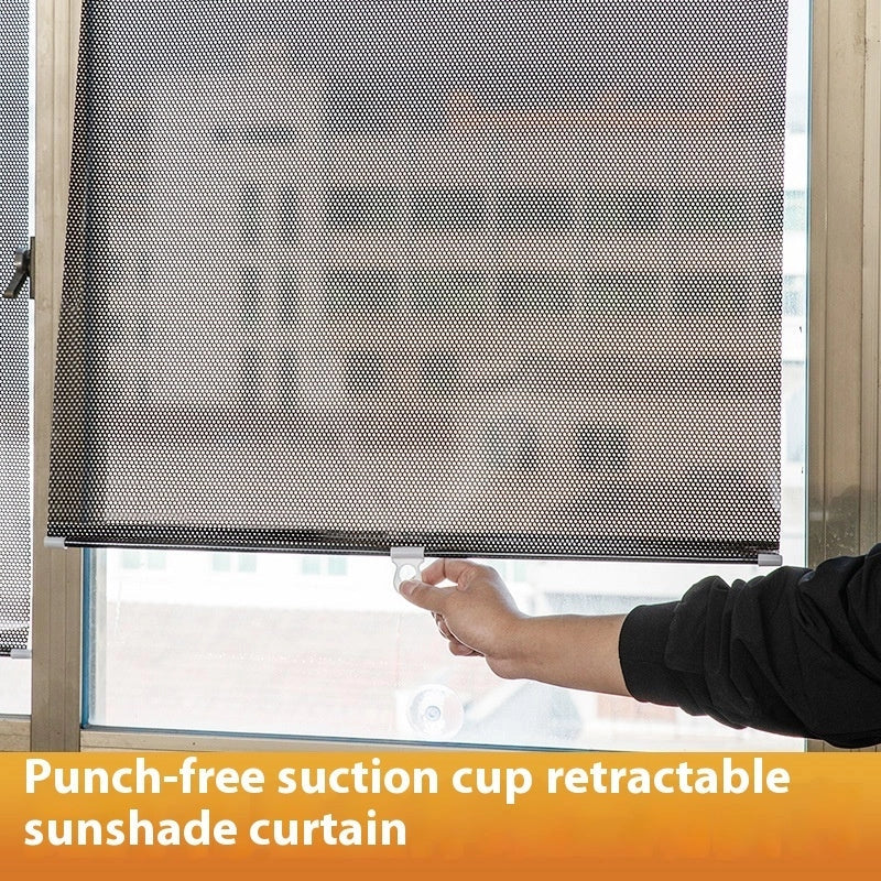 Punch-free window sun protection shutter in black dots and silver laser options, sizes from 40x60cm to 58x125cm