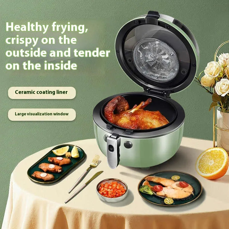 8 litre capacity air fryer oven with visible window and mechanical control buttons