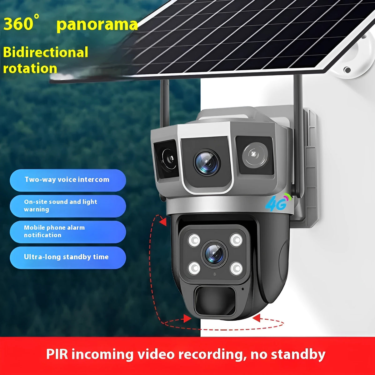 V380 outdoor HD security camera with solar panel and double light night vision