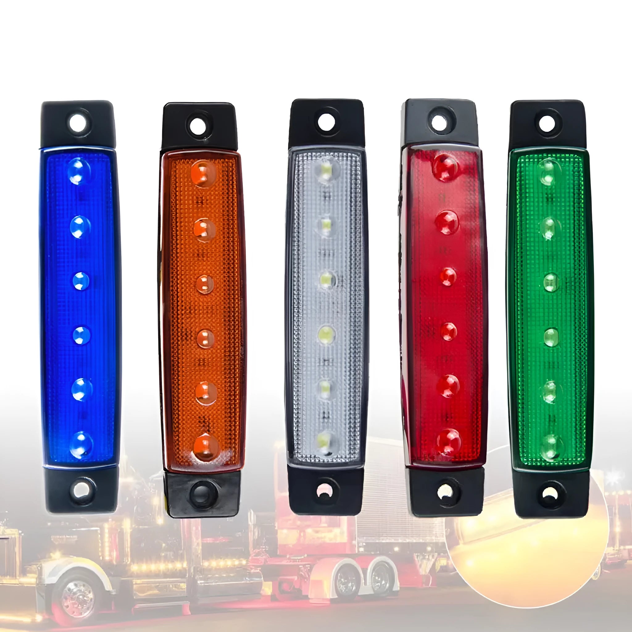 Compact 9.6cm trailer side warning lights available in five colours for vehicle modification