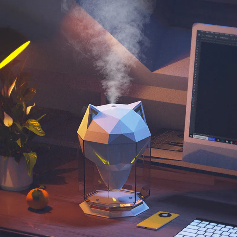 War Wolf desktop ultrasonic humidifier with chrome finish and colourful LED lights.