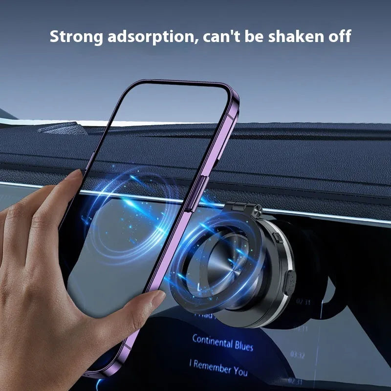 Vacuum adsorption magnetic multi-function car phone holder in black with aluminium alloy parts on dashboard