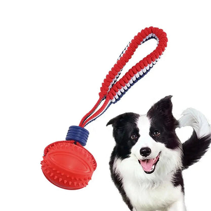 Interactive dog toy ball with rope for teeth cleaning and training in various colors