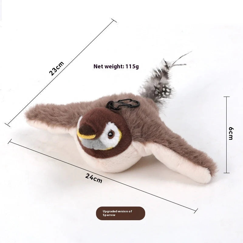 Interactive cat plush toy with realistic bird sounds, USB rechargeable