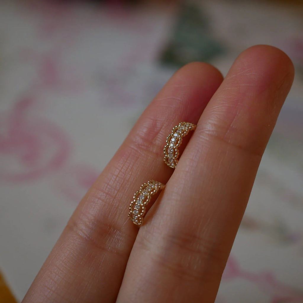 Small silver lace clip earrings with gold or platinum electroplated finish for women