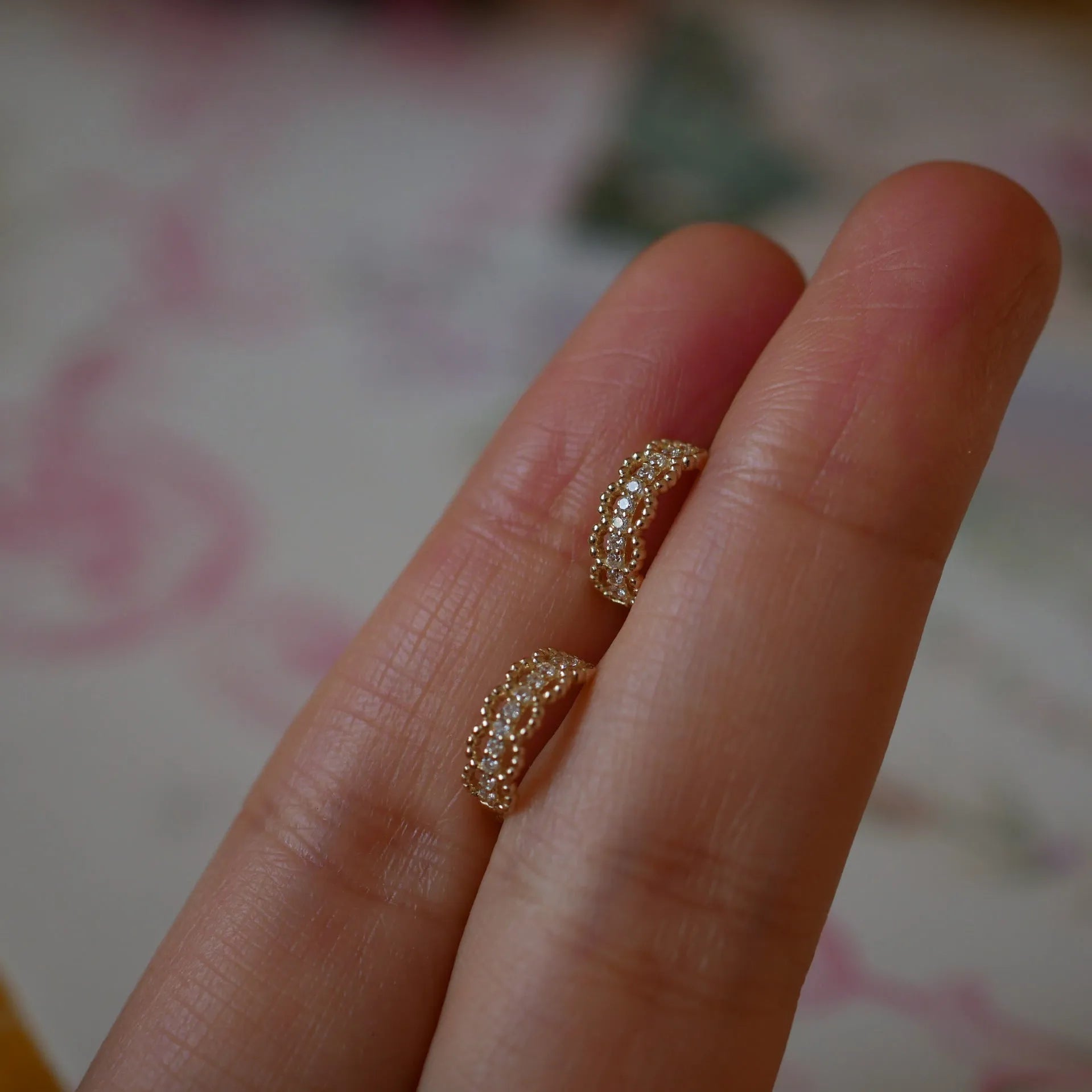 Small silver lace clip earrings with gold or platinum electroplated finish for women