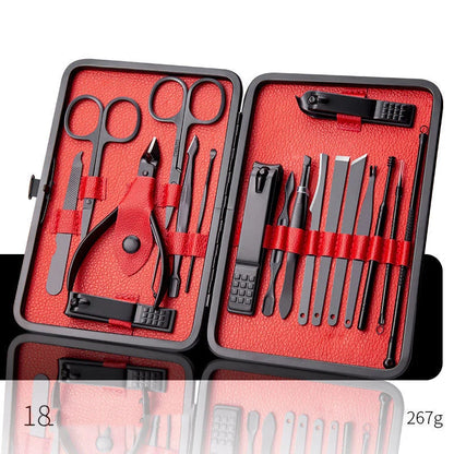 Professional Nail Care Set with stainless steel tools in a leather case