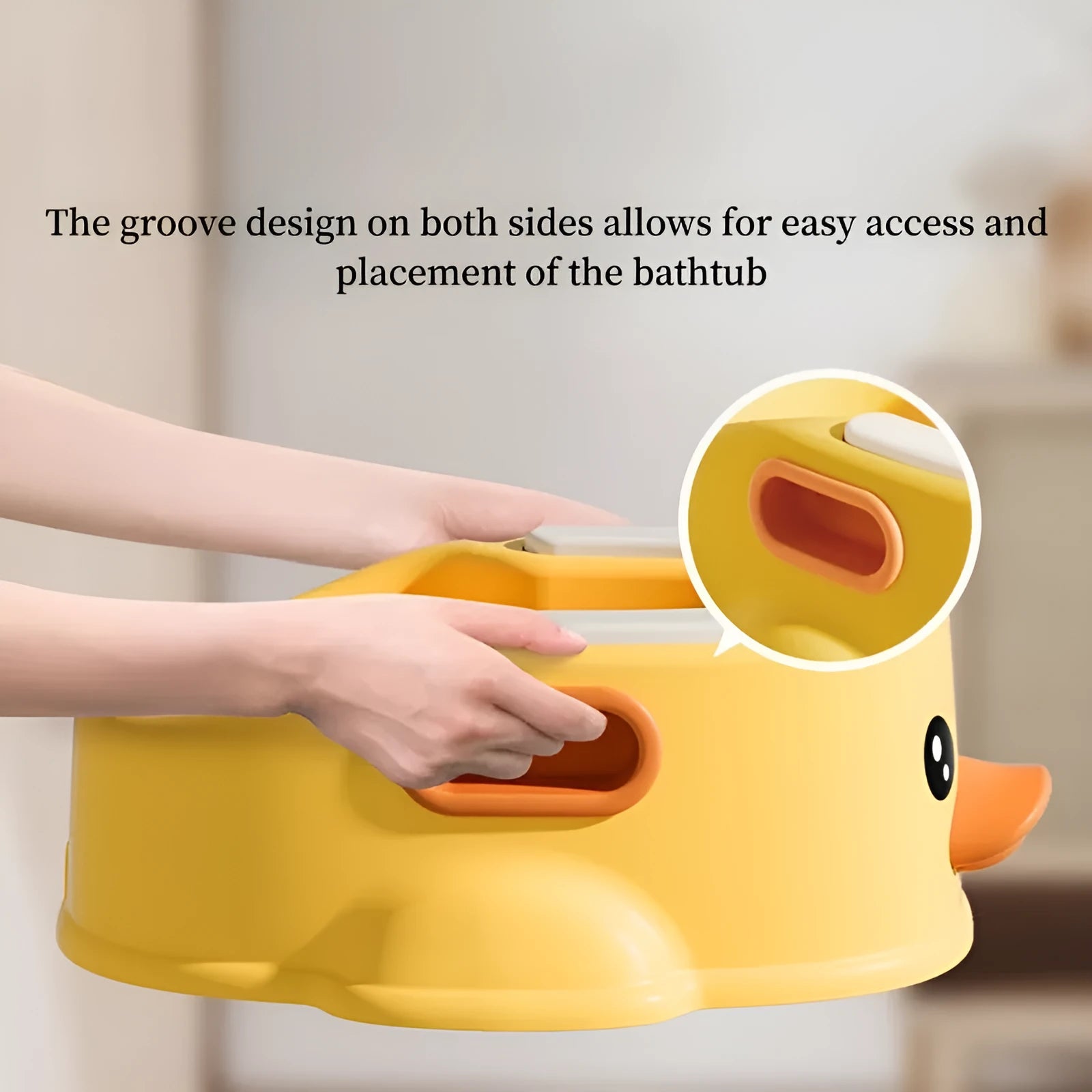 Blue foldable duck-shaped PVC bathtub for washing a dog or cat.