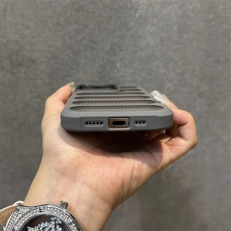 Breathable mesh case for ApplePhone with matte cooling metal lens ring in various colours