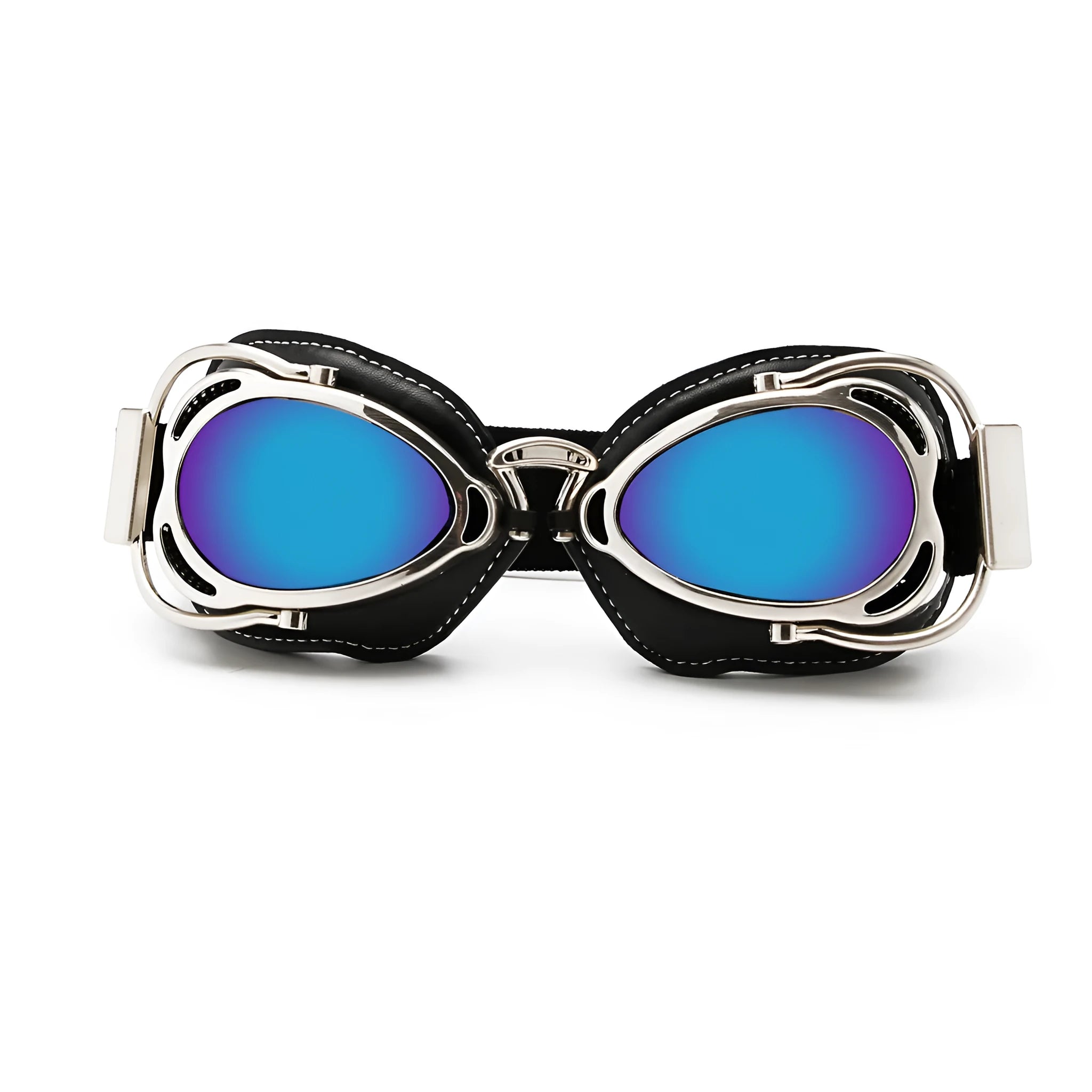Motorcycle retro pilot hat wind-proof goggles with REVO blue lens and black PU frame