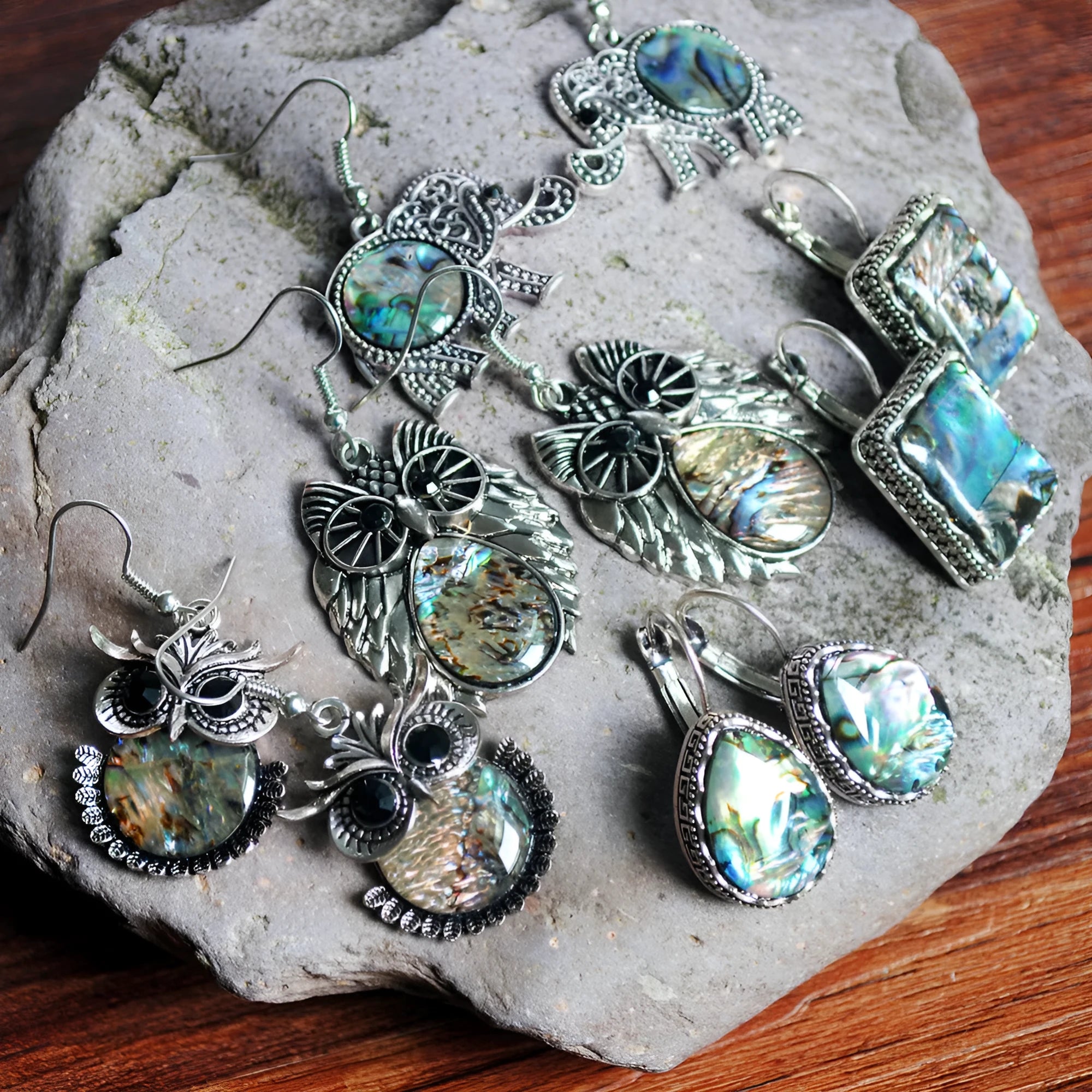 Retro colorful shell irregular geometric teardrop earrings for women in alloy with electroplated finish, six colours