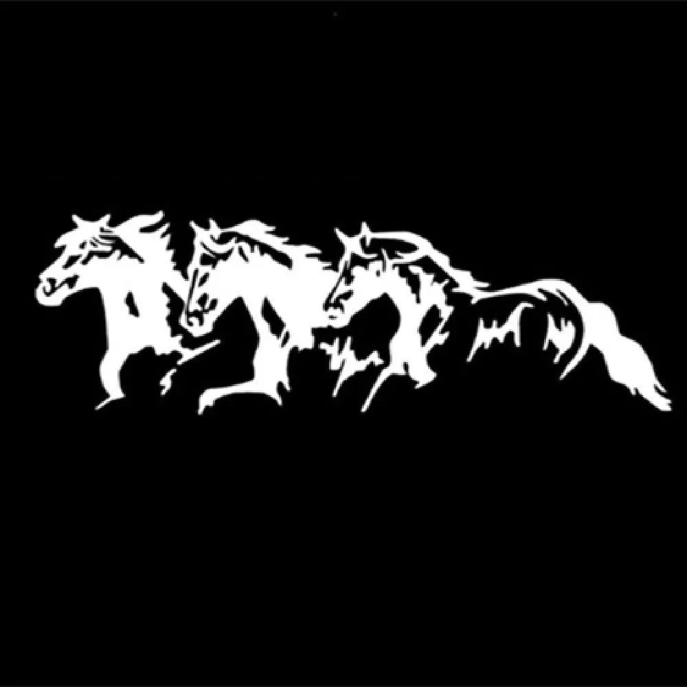 Three Horses design car sticker in black, white, red, and blue colour options, 25cm long.