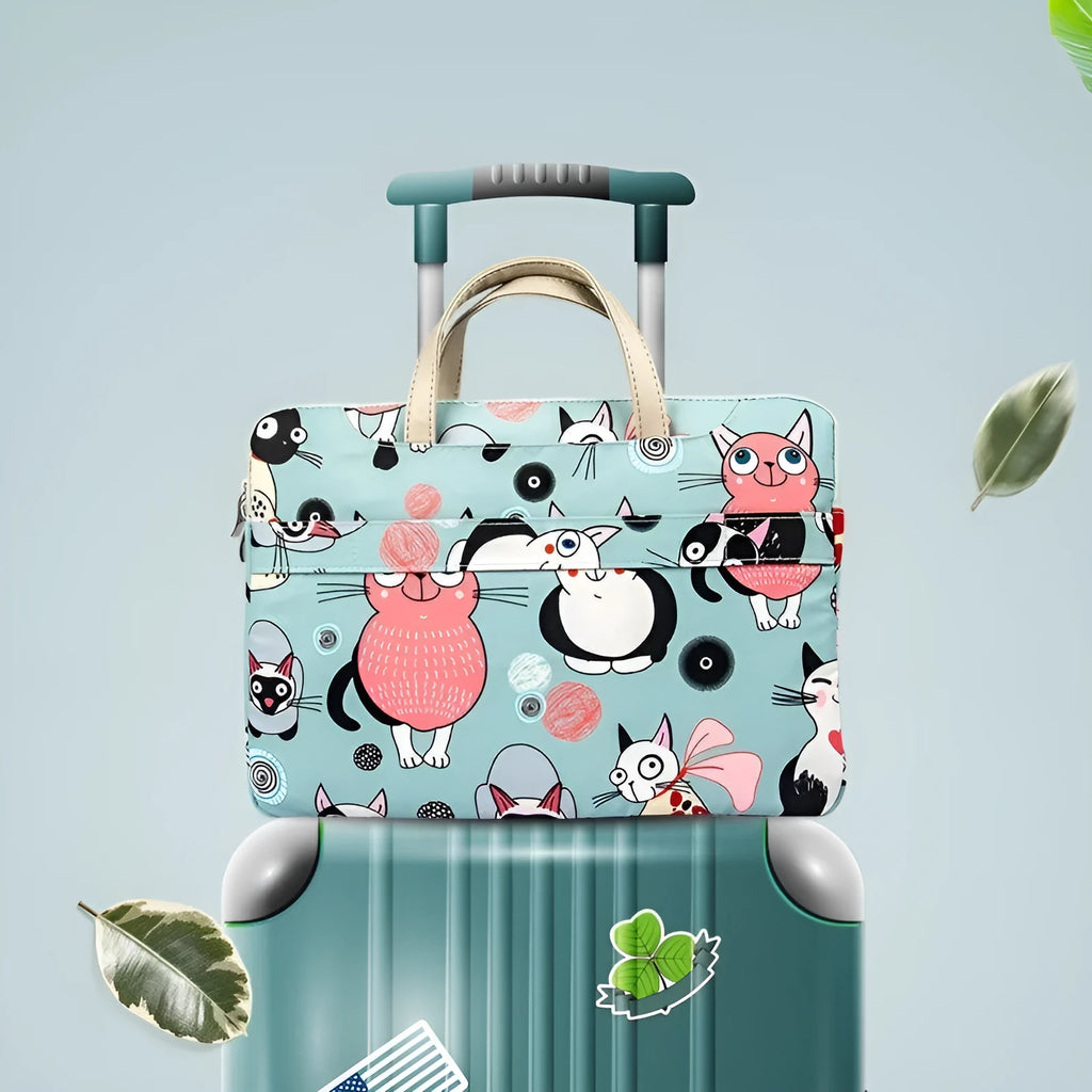 Cartoon printed polyester laptop bag with animal pattern, waterproof and anti-seismic, available in Alien Cat colour