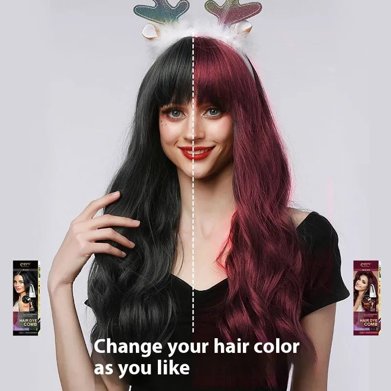 Hair dye comb kit with three 200ml bottles in brown, dark brown and wine red colours