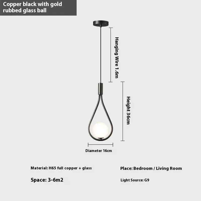 Copper modern minimalist bedside chandelier with choice of three cover colours for bedroom lighting