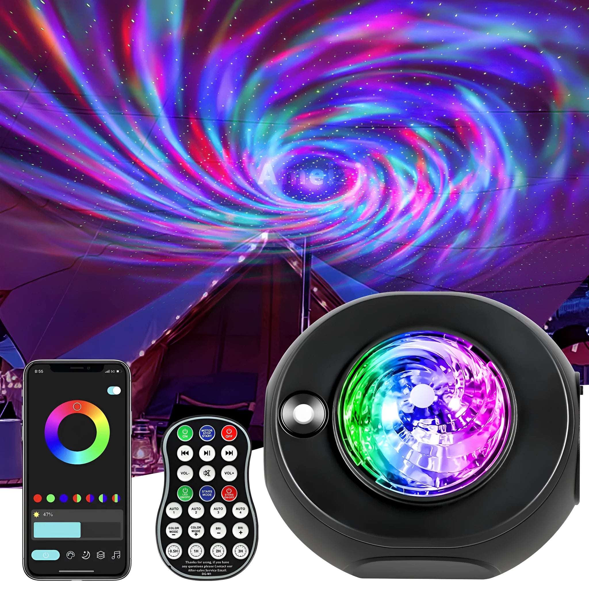 APP starry sky projector music night lamp with Bluetooth remote control USB plug in white