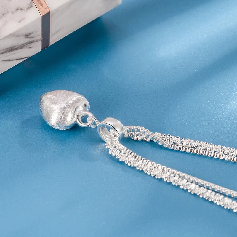 Double layer brushed heart pendant necklace for women, copper electroplated fashion jewelry