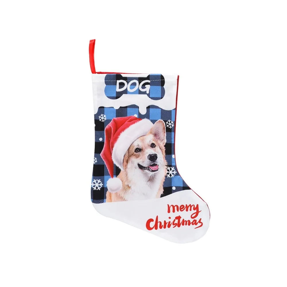 Printed cloth Christmas decoration banner with plaid puppy and cat patterns in various colours