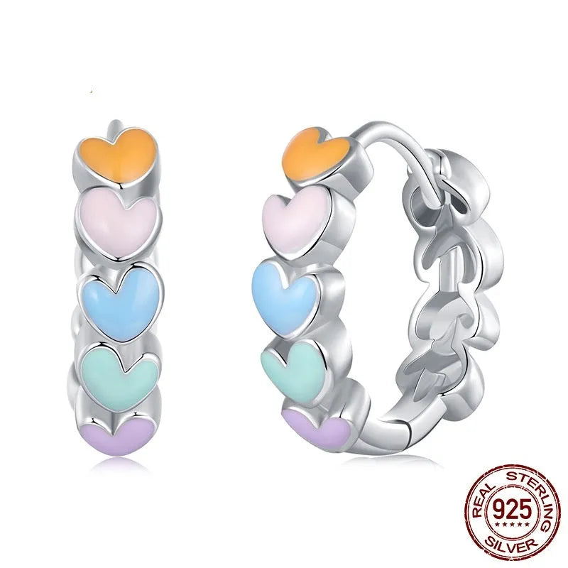 Women's rainbow love S925 sterling silver heart earrings with electroplated finish, colour BSE1167