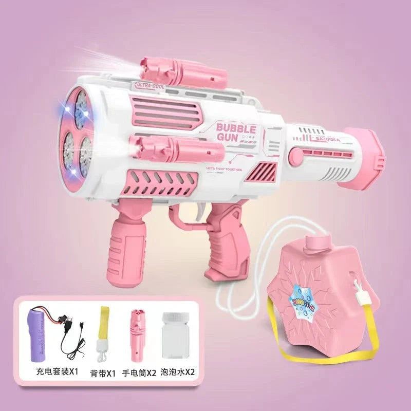 Automatic Bubble Blaster Rocket Toy - Colorful bubble-making machine with three-cylinder design and rechargeable battery