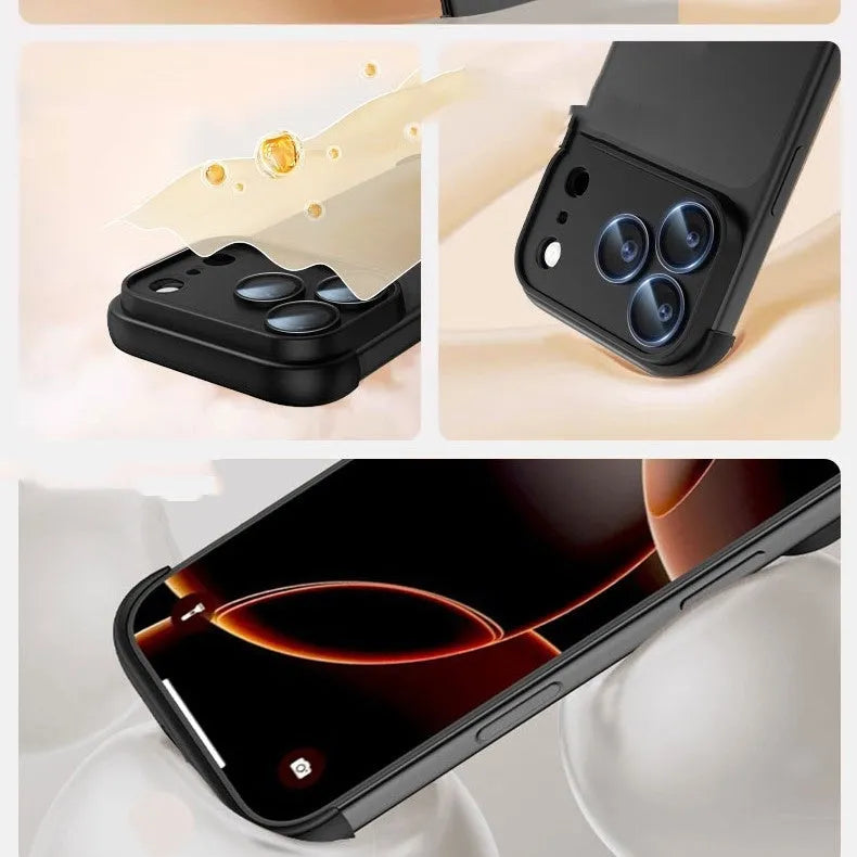 High-grade simple personality shell phone case for iPhone 17 models in black, orange, grey, and desert colour.