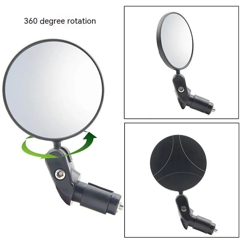 Black convex rearview mirror with 7cm diameter reflector and 14cm total length