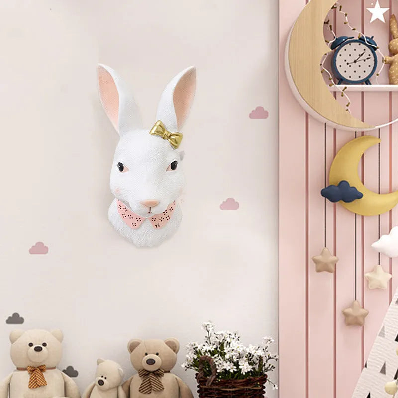Resin cartoon rabbit wall decor in picture colour with mounting kit on a light wall